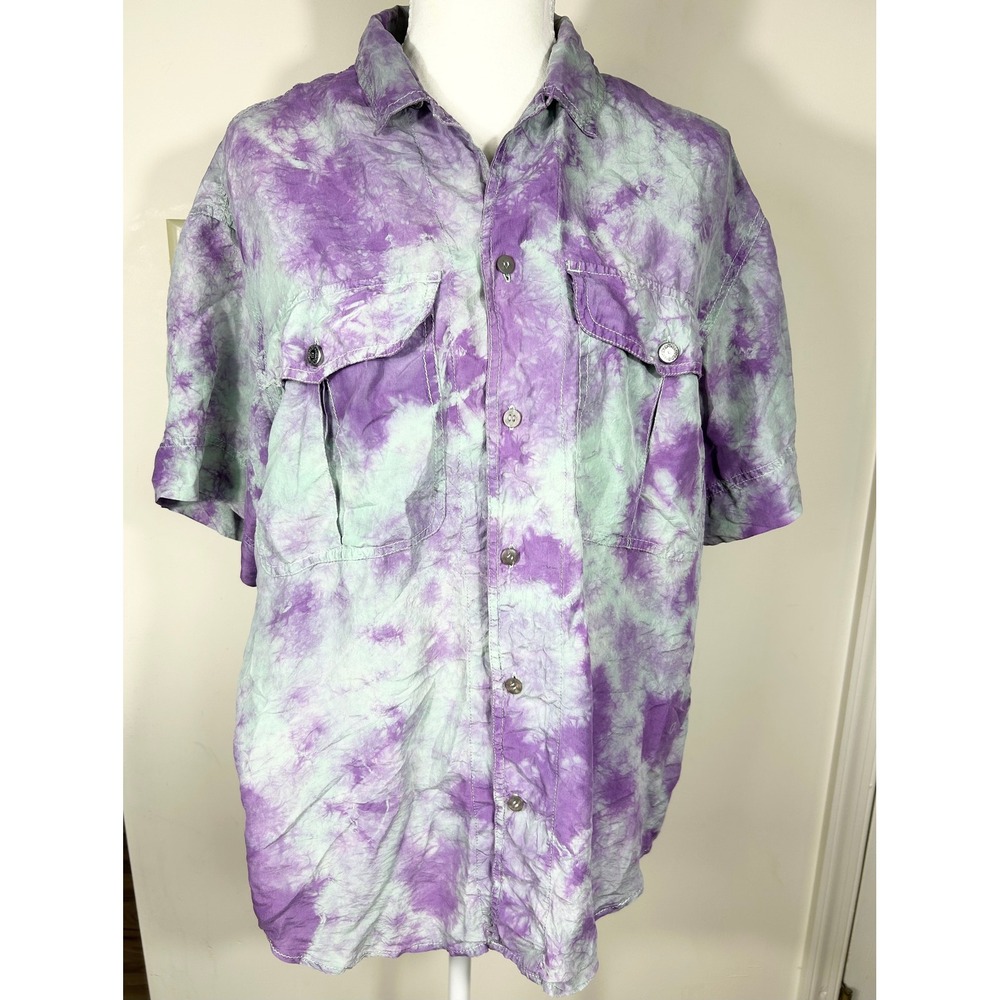 VTG Lizwear Purple Silk Tie Dye Top Women's S 80s 90s BOHO Hippie Artsy‎ Luxe